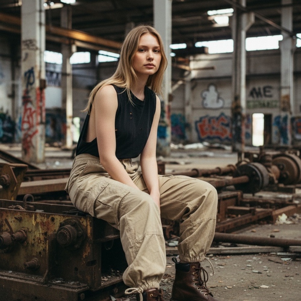 Women's Tan loose Cargo Pants